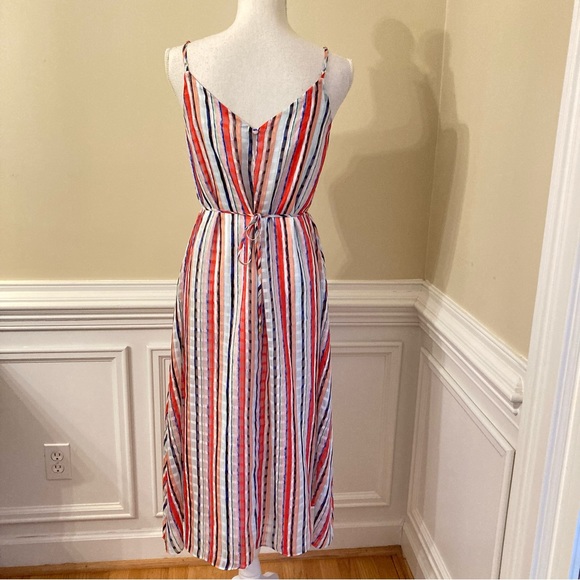 MILLY Stripe Colorful Multicolor V Neck Sleeveless Midi Dress - Picture 5 of 11